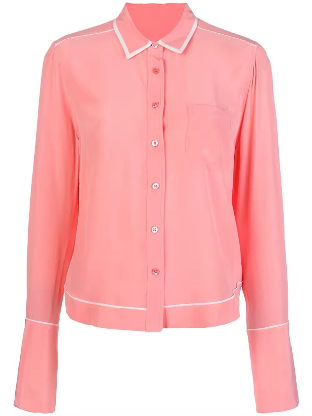 Equipment Femme Silk Blouse L Coral Pink White Piping Button Down Shirt